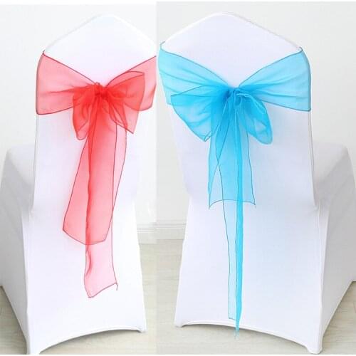 50Pcs/set High Quality Organza Wedding Chair Knot Sashes Cover Chairs Bow Band Belt Ties For Wedding Banquet Party Decoration
