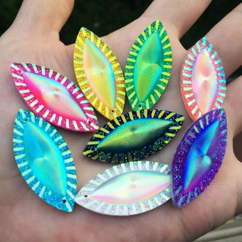 50pcs New fashion style sew on rhinestones flatback leaf Horse Eye shape 18*40mm handsewing gem stones crystal 18*40mm -B90*5