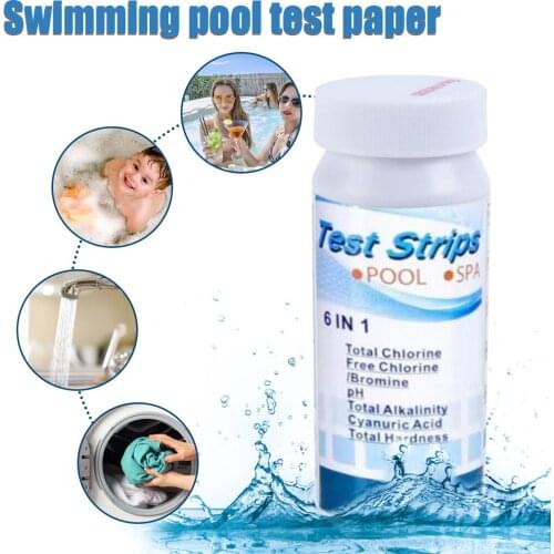 50pc Tub Water Quality 6-in-1 Swimming Pool Test Paper Residual Chlorine Ph Value Alkalinity Hardness Test Strip PoolAccessories