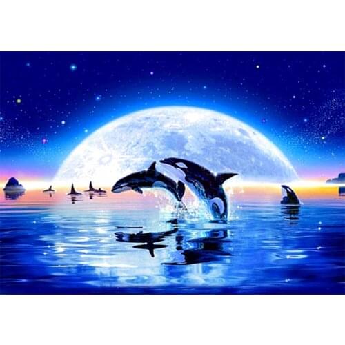 Diamond Embroidery Icon DIY Diamond Painting Cross Stitch Blue dolphin Square Mosaic Rhinestones Home Decorative Painting FZ503