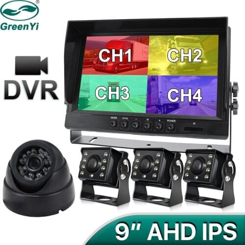 GreenYi 9 inch AHD 4ch Recorder DVR Car Monitor Vehicle Truck Night Vision Rear View Camera Support IPS Screen MP5