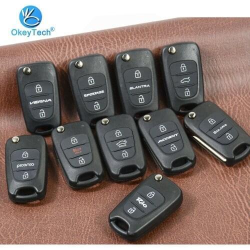 OkeyTech Blank Key Shell Silicone Flip Folding for Hyundai Tucson ix25 ix35 Kia Ceed Rio 3 Sportage Remote Cover Replace Case