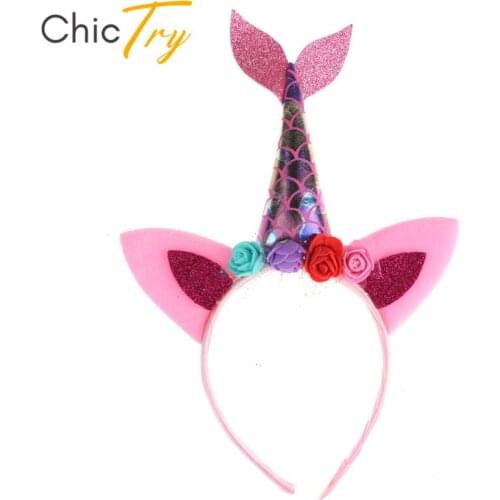 ChicTry Kids Girls Mermaid Tail Hair Hoop Cartoon Animal Ear Headwear Headdress Child Birthday Party Cosplay Costume Accessories