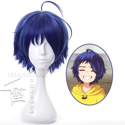 Wonder Egg Priority Ai Ohto Cosplay Wig Dark Blue Short Triangular Hair Clip Heat Resistant Synthetic Hair Women Party Halloween