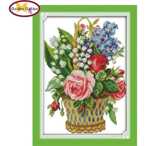 GG Flower Basket Cross Stitch Kits 11ct 14ct Embroidery Needlework Sets Handcraft Chrinese Counted Cross Stitch for Home Decor