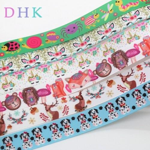 DHK 50yards dog pug unicorn fox deer printed grosgrain Ribbon Accessory hairbow headwear decoration Wholesale OEM S1029