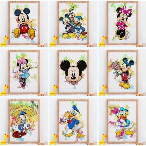 Disney Cartoon Mickey Mouse and Donald Duck Canvas Print Painting Watercolor Wall Art Poster Pictures for Kids Room Decor