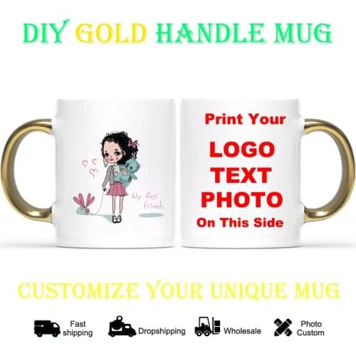 DIY photo logo mug Gold handle Customize girl mug diy cup print image logo text kitchware bottle coffee cup KTDZ-RW-007-JB