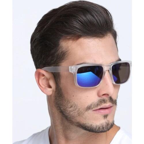 Dokly Transparent frame and blue lens sunglasseswomen Reflective Coating Square Sun Glasses Women Brand Designer