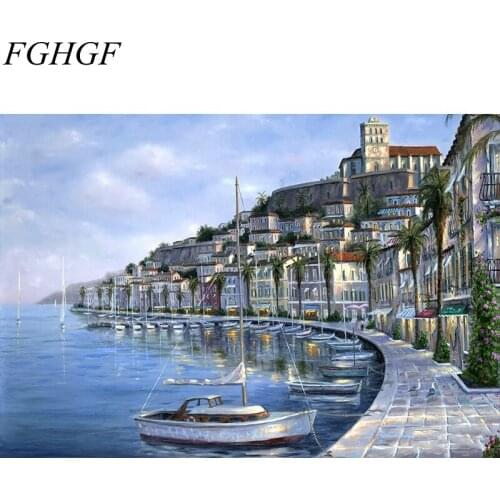 FGHGF Unframed Christmas Landscape DIY Beach Painting By Numbers Kits Drawing Painting By Numbers Unique Christmas Gift