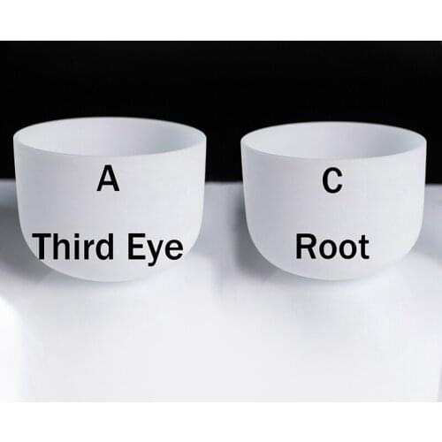 2Pcs 8 Inch Note Perfect Sound a Third-Eye Chakra Frosted Quartz Crystal Singing Bowl - a Between the Eyebrows Wheel & C Seabed