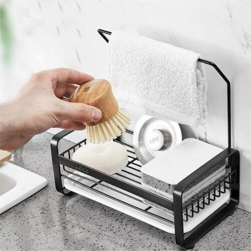Kitchen Organizer Drain Rack Stainless Steel Sponge Rag Rack Soap Brush Holder