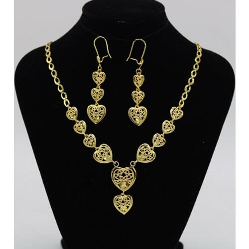 Heart Pendant+Earrings Jewelry Set Yellow Gold Filled Classic Womens Wedding Party Accessories Gift