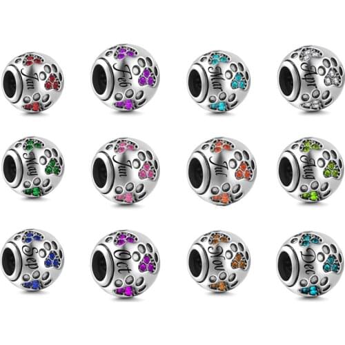 Hot Sale Silver 12 Color Birthstone Charm Fit Original 3mm Bracelet&Bangle For Women Birthday Fashion Jewelry Gift