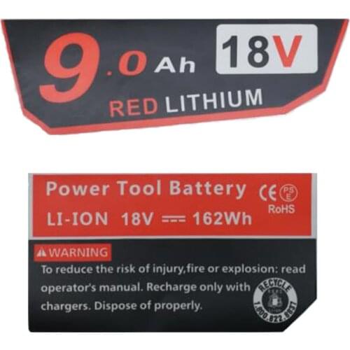 Dawupine M18 9Ah Li-ion Battery Label For Milwaukee M18 18V 9Ah 48-11-1815 Battery