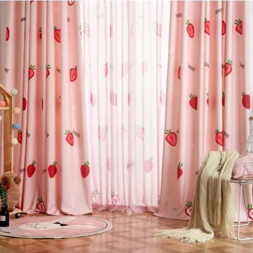 Cute Strawberry Curtains for Living Room Bedroom Print Pink Curtain for Girl kids Room Tulle Sheer Window Treatment