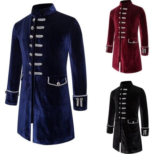 Men Velvet Military Drummer Tailcoat Long Suit Jacket Gothic Tuxedo Showman Fancy Dress Frock Coat Steampunk 903-B558