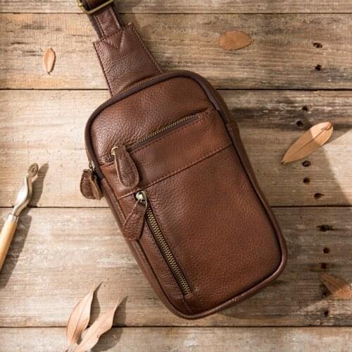 Retro Chest Bag Mens Bag Leather Casual Men Shoulder Bag Messenger Bag Waist Bag Original Tide Men Vintage Wallet Soft Zipper