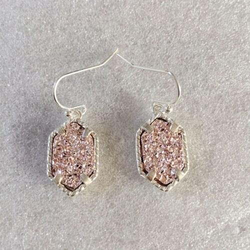 Oval style Druzy Drusy Charms Earrings Hexagon Acrylic Resin Dangle Earing Fashion Brand Women Jewelry Party Wedding Gift