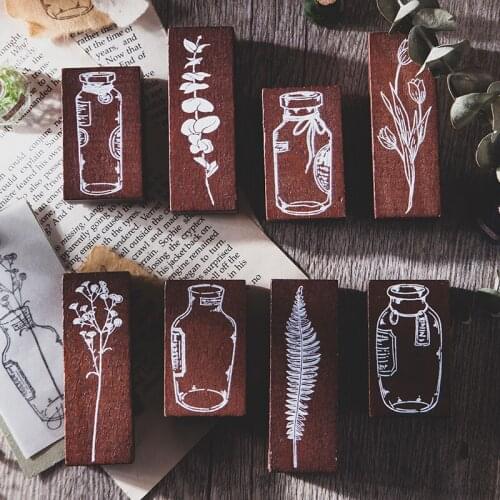Retro Specimen Bottle Flowers Decoration Stamp Wooden Rubber Stamps For Scrapbooking Stationery DIY Craft Standard Stamp