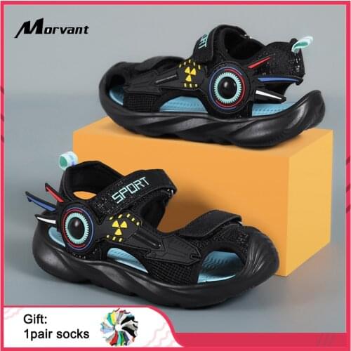 Kids Sandals Lightweight and Comfortable Summer Kids Sandals Mecha Style Boys Soft-soled Beach Shoes Buckle Design