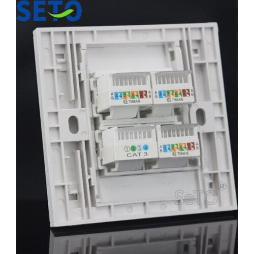 SeTo 86 Type Three RJ45 Cat5e Network & Single RJ11 Cat3 Telephone Panel Wall Plate Socket Keystone Faceplate