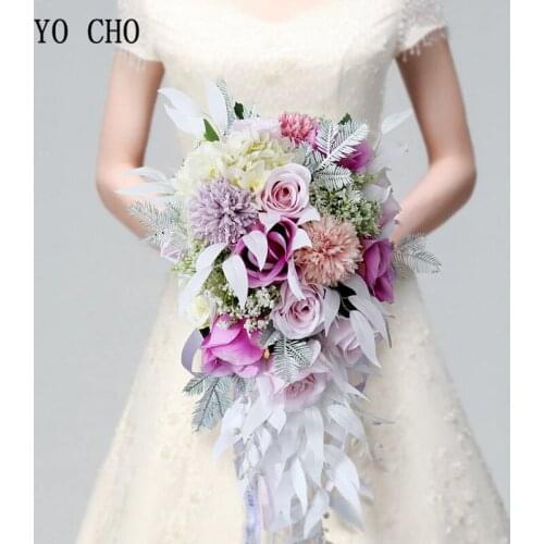 Silk Hydrangea Roses Wedding Bouquet Artificial Wedding Waterfall Flower Bridal Bouquets Artificial Flower Bridal Bouquet Holder