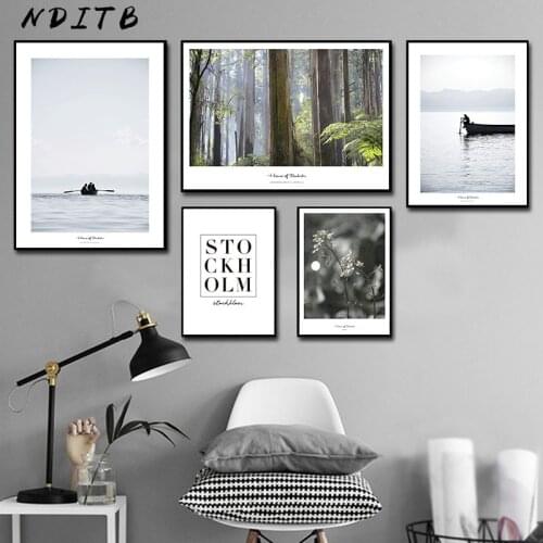 Scandinavian Decoration Sea Boat Forest Canvas Wall Art Poster Nordic Style Landscape Print Painting Nature Decorative Pictures