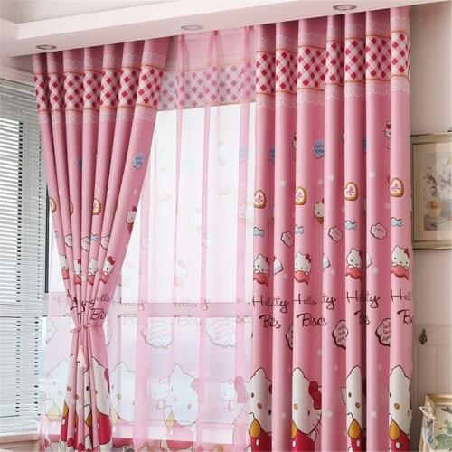 Lovely Pink Cat Cartoon Printed Blackout Curtains for Kids Girls Bedroom Living Room Cute Curtain Drapes