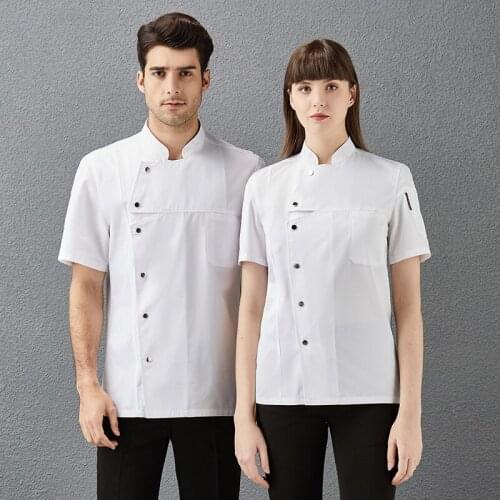 Women Man Spring /summer Short Sleeve Chef Uniform Catering Restaurant Bakery Kitchen Clothes Cooking Barber Shop Cook Jacket
