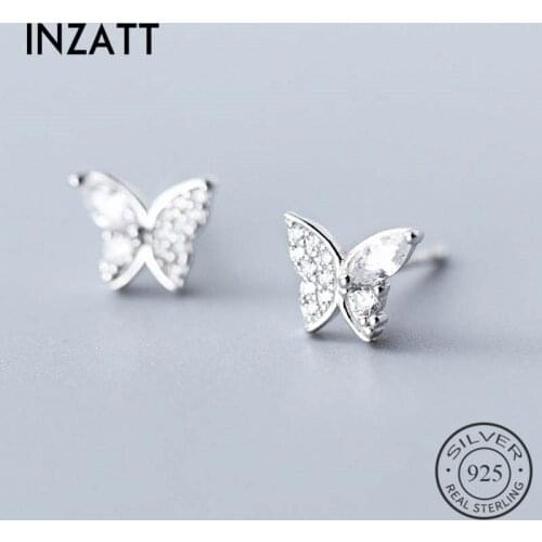 INZATT Real 925 Sterling Silver Full Zircon Butterfly Stud Earrings For Fashion Women party Fine Jewelry Geometric Accessories