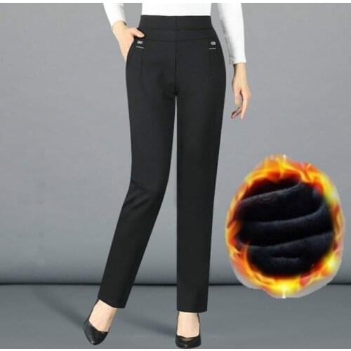 Women Winter Warm Pants Velvet Thick Trousers High Waist Elastic Long Stretch Straight Casual Pants Plus Size 5XL MOKIJINS