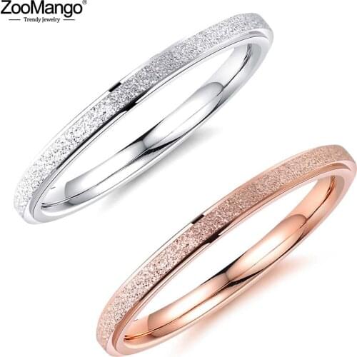 ZooMango New Listing Vintage 2mm Frosted Titanium Steel Ring Rose Gold Engagement Wedding Rings Jewelry For Women Anneau ZR19158