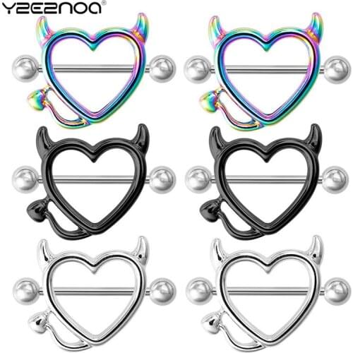 1pcs/3pcs 14G Stainless Steel Devil Heart Nipple Shield Cover Barbell Christmas Gift Nipple Rings Nipple Ring Piercing Women