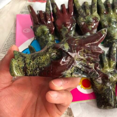 1pcs Dragon Head Skull Statue Natural Dragon Blood Stone Crystal Carved Decor