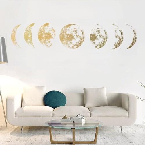 1PC Simple Elegant Golden Moon Lunar Phase Wall Sticker For Home Decoration Bedroom Living Room Child Study Home Office Decor