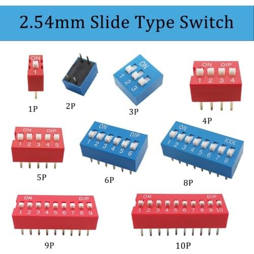 10Pcs Snap Slide Type DIP Switch Modules 1/2/3/4/5/6/8/10 Bit Pin 2.54mm Position Way Pitch Toggle Switch Blue Red Dial Switch