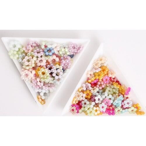 100pcs 9/7mm Round Flower Bead DIY Craft Supplies Random Mixed Color Plastic ABS Imitation Pearl Beads Garments Sewing Materials