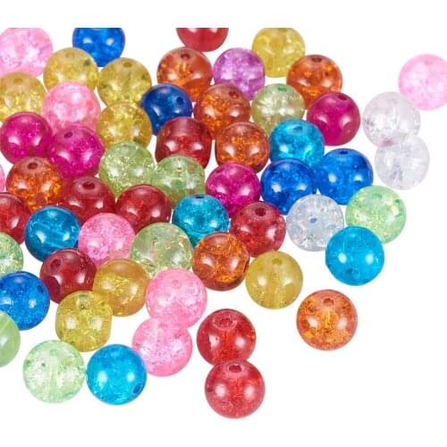 100pcs Round Crackle Glass Beads 8mm Mixed Color for DIY Jewelry Bracelet/Necklace/Earrings Marking Accessories Supplies