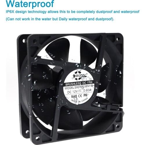 12038 120mm Waterproof Computer Cooling Fan 12V 120X120X38mm 3-Pin Dustproof Dual Ball Bearing PC Cabinets Cooler