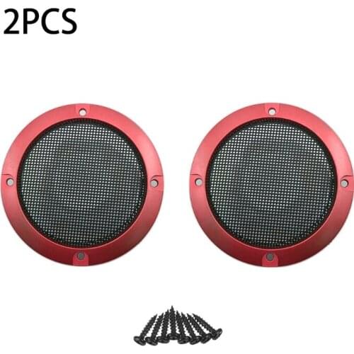 2pcs ABS Red 3\" Speaker Decorative Circle with Black Protective Grille Mesh DIY Q81F