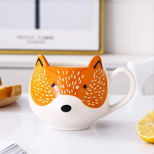 3D Fox Mug Hand Painted Ceramic Animal Coffee Cup Mug Orange and White Coffee Mug Tea Cup