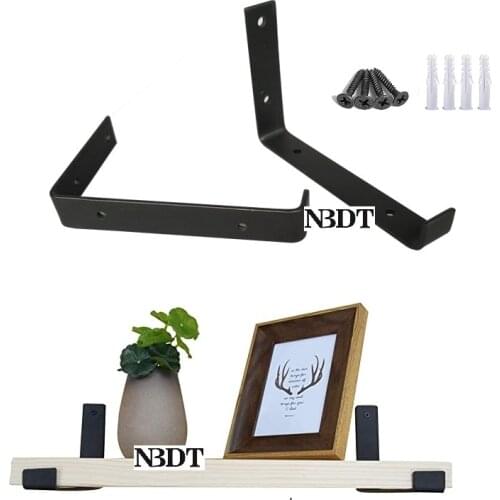 4Pcs Matte Black Wall Mounted Floating Shelf Bracket Support With Screws L Shape Handcrafted Forged Rustic