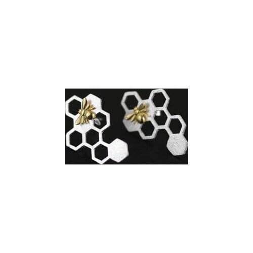 925 Sterling Silver Lovely Honeycomb Honey Bee Post Stud Earrings Jewelry A1213