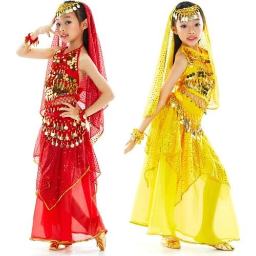 Bellydance Costume for Girls Kids 3 Color Top&Pants Bollywood Dance Costumes Children Indian Dresses Clothes for Dancing