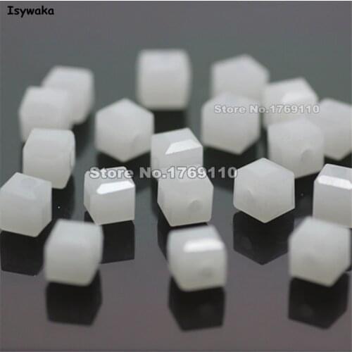 Isywaka 100pcs Cube 4mm Solid White Color Square Austria Crystal Beads Glass Beads Loose Spacer Bead for DIY Jewelry Making