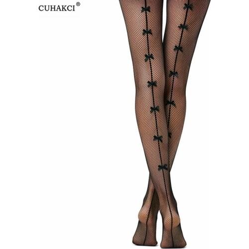 CUHAKCI New Style Summer Sexy Women Pantyhose Tights Nylon Butterfly Bow Print Stockings Seamless Fishnet Mesh Hosiery 1 Pcs