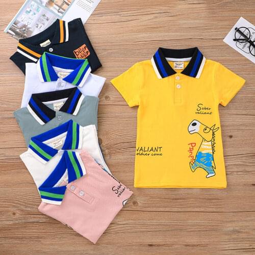 Childrens clothes T-shirt 2021 summer boys and girls fashion lapel short-sleeved cartoon cute lapel top cotton T-shirt 2-6 year