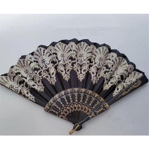 Gothic Black And Golden Fan White Gold Lolita Photographic Prop Folding Fan Fan Lace Dress D238