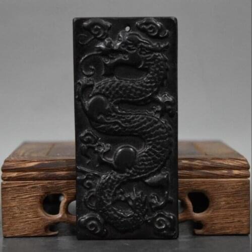 Hongshan culture archaize black iron meteorite sculpture dragon god beast amulet statue